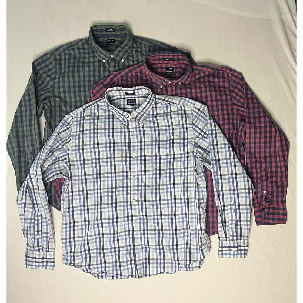 J Crew Oxford Dress Shirts Men's Size 2XL Plaid Long Sleeve Button Up Lot Of 3